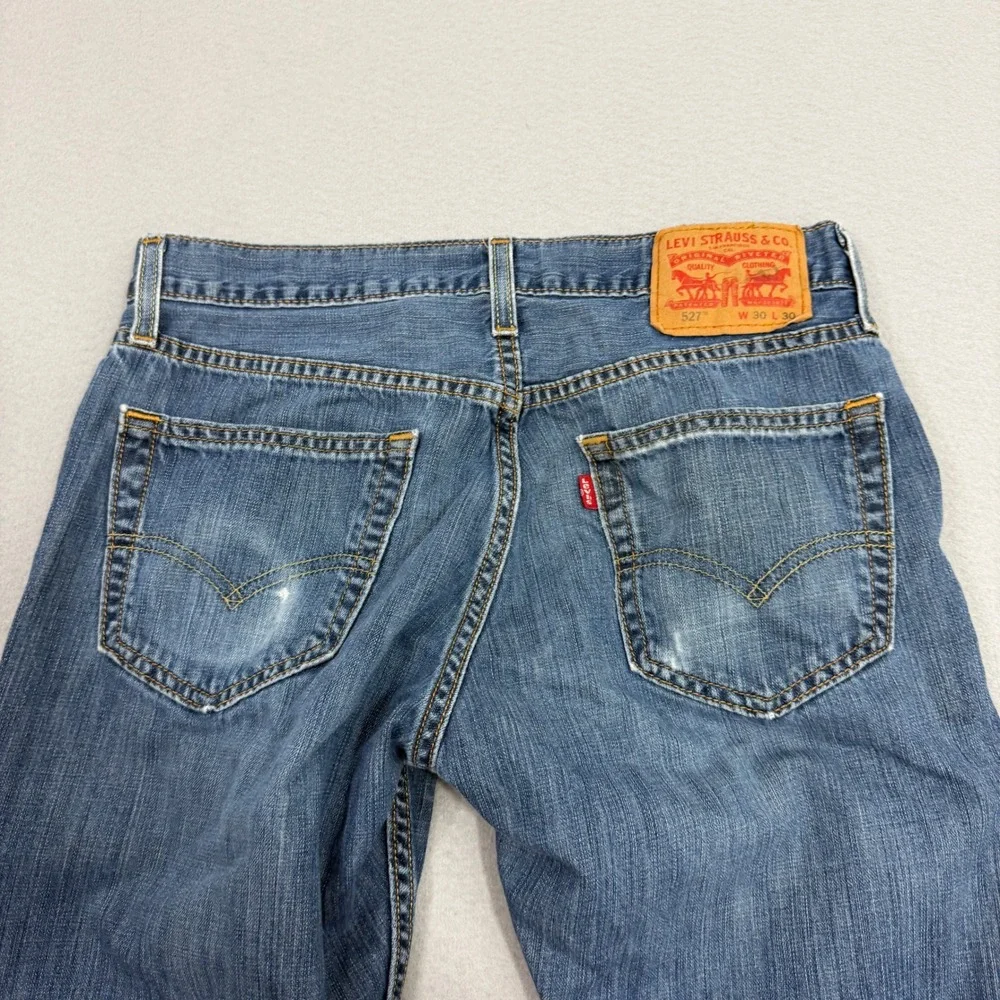 Levis 527 Slim Bootcut Jeans Men's 30x30 Blue Denim Y2K Western Rodeo Distressed